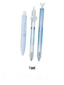1pc/3pcs Ocean Heart Neutral Pen, Fresh And Beautiful Gradient Sea Salt Blue Shell Fish Tail Retractable Pen AS Double Pearl Black Ink - Ocean Series - View 8