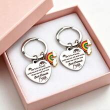 2pcs Fresh Artistic Engraved Heart Rainbow Metal Keychain, Luggage Charm, Backpack Pendant, Warm Healing Gift For Best Friends, Sisters, Brothers, Birthday Party Favor - Silver - View 3