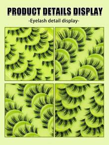 10 Pairs Fluffy False Eyelashes, 3D Slim Cat Eye Lash Strips, Dramatic Voluminous Criss-Cross Style, Transparent Clear Lash Band, Soft Lightweight Reusable, Suitable For Daily Makeup, Party, Date And Special Occasions - Black - View 4