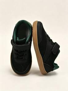 1 Pair Boys' Wide Toe Box Barefoot Athletic Shoes, Convenient Hook And Loop Design, Casual Versatile, Suitable For Outdoor Wear - Black - View 1