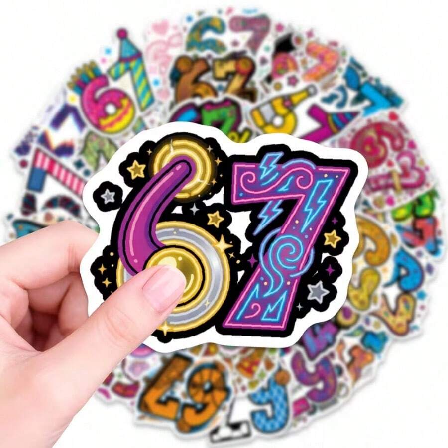 50pcs 67 Theme & Internet Slang Aesthetic Stickers | Perfect For Decorating Water Bottles, Laptops, Skateboards, And Luggage - Vinyl Stickers For Phone Cases And Tablets - Multicolor - View 1
