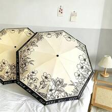 1pc French Hand-Painted Floral Folding Umbrella, Sun Protection, UV Protection, Convenient Sun And Rain Umbrella - Multicolor - View 1
