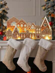 Christmas Gingerbread House Decor With Light Wooden Village Set,Gingerbread House Wooden Table Centerpiece Decor For Xmas,Farmhouse,Fireplace,Bookshelf,Dining Table,Windowsill - Multicolor - View 5