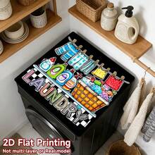 1pc Home Decor Dust Cover Mat For Washing Machine, Cartoon Illustration Print, Laundry Room Top Surface Protector, Modern Washing Machine/Kitchen Appliance/Dryer Dust Cover, Kitchen & Dining Room Decoration - Multicolor - View 17