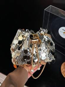 1PC Cylinder Sequin Bag, Casual Minimalist Elegant, Suitable For Parties, Dinners And Other Events, Can Easily Accommodate Daily Essentials, Versatile Item, Suitable For Various Styles And Occasions - Multicolor - View 5