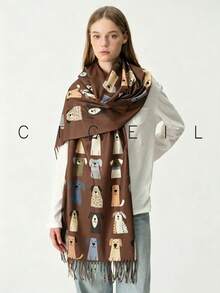 1pc Women's Cartoon Puppy Casual Fashion Cute Polyester Scarf, Suitable For All Seasons Daily Wear - Beige - View 6