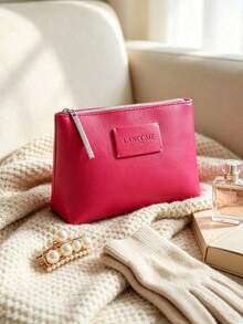 Lancôme Lancome Bright Pink Faux‑Leather Cosmetic Pouch With Brand Label, Multi‑Purpose Travel Makeup Storage Bag, Portable And Durable, For Personal Use And Gift Giving, LANCOME‑GIFT‑16 - Hot Pink - View 2
