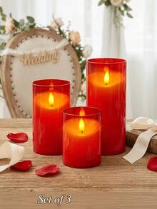 3pcs Red Flameless Candle Lights With Timer Remote Control, Battery Powered Red Warm Light, Suitable For Christmas, Halloween, Valentine's Day, Mother's Day, Dining Table, Wedding, Party, Gift, Holiday - Red-warm Light - View 5