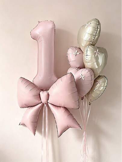 Pink Number Bow Heart Balloon Decoration, 14/15pcs Large 40 Inch Light Pink 0-9 Number Foil Balloons, Large Bow Balloons, 18 Inch Heart Balloons, Bow Ribbon Set, Suitable For Birthday Party, Baptism, Anniversary, Baby Shower Decoration