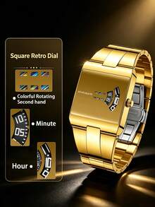 VA VA VOOM Luxury Men's Square Colorful Rotating Second-Hand Watch, Digital Display, Stainless Steel Band, Vintage Brand Men's Waterproof Watch - Colorful Second Hand Rotating Style - View 11