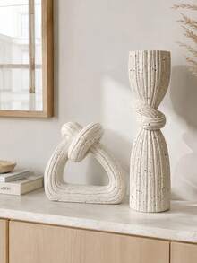 1pc Sandstone Color Knot Decor , Modern Abstract Ribbed Vase & Sculpture, Minimalist Wabi Sabi Home Decoration For Living Room Shelf Dining Table - Sandstone - View 2