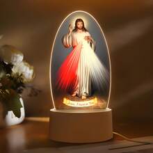 1pc Acrylic Christian Jesus Night Light USB Powered Acrylic Table Lamp Warm Light Religious Home Decor Church Souvenir Ideal Gift For Friends - A - View 1