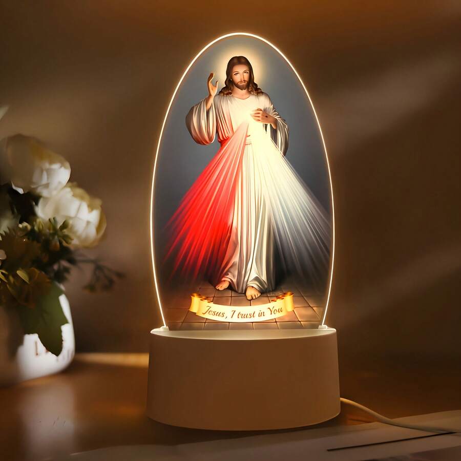 1pc Acrylic Christian Jesus Night Light USB Powered Acrylic Table Lamp Warm Light Religious Home Decor Church Souvenir Ideal Gift For Friends - A - View 1