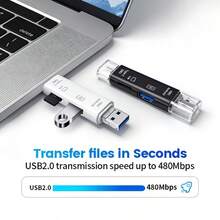 5合1多功能USB 2.0讀卡機，Type C/USB/Micro USB/TF/SD記憶卡迷你讀卡器OTG轉接頭，適用於行動裝置 - 黑色 - 查看 5