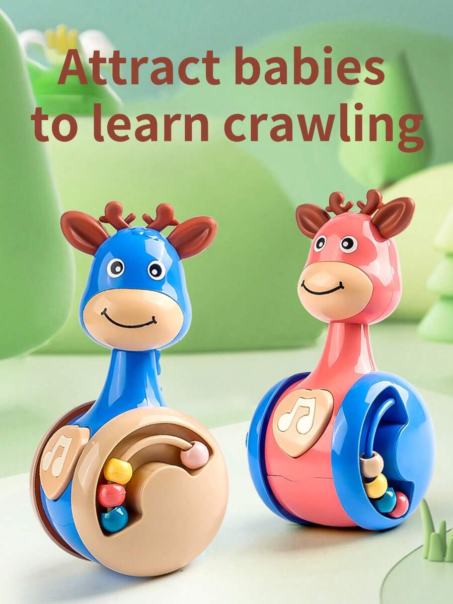 1pc Deer Wobble Toy, Rocking & Unstoppable, Cute Design, Shake & Push-Resistant, Develops Balance Perception, Cognitive Enlightenment, Soothing Educational Early Learning, Crawling Toy, Birthday Gift, Full Moon Gift, Random Color Parts