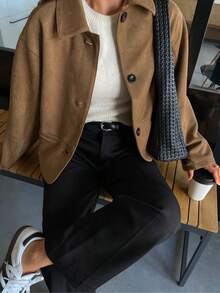 Ladies' Autumn Elegant Casual Button Long Sleeve Jacket, Suitable For Office Vacation Autumn Coat Autumn Ladies - Coffee Brown - View 3