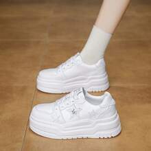 Women's Lace-Up Thick Sole Casual Shoes, Waterproof Design, Suitable For Daily Wear And Special Occasions, Ideal Gift Choice - White - View 5