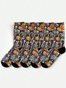 Cool 360° Printed Men's Socks - Streetwear Socks,Skull Skeleton,Halloween,Pumpkin,Colorful,Funny Socks, Fit Daily, Holiday & Party Occasions - Multicolor - View 4
