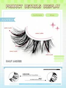 Asiteo 7 Pairs Cartoon Style Half-Length Cat Eye Transparent Stem False Eyelashes, Fluffy Lightweight Faux Mink Eyelashes, Suitable For Daily Wear - Black - View 2
