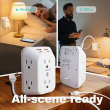 JcBlaon 10‑IN‑1 Surge Protector Wall Outlet Extender, Multi Plug Expander 6 Wide‑Spaced AC Outlets 4 USB Ports(2 USB‑C 2 USB‑A), 1050J Surge Protection Screw‑Mount Compact Power Charger For Dorm Bedroom Office Travel Essentials - US B Type Plug(110-127V) - View 9
