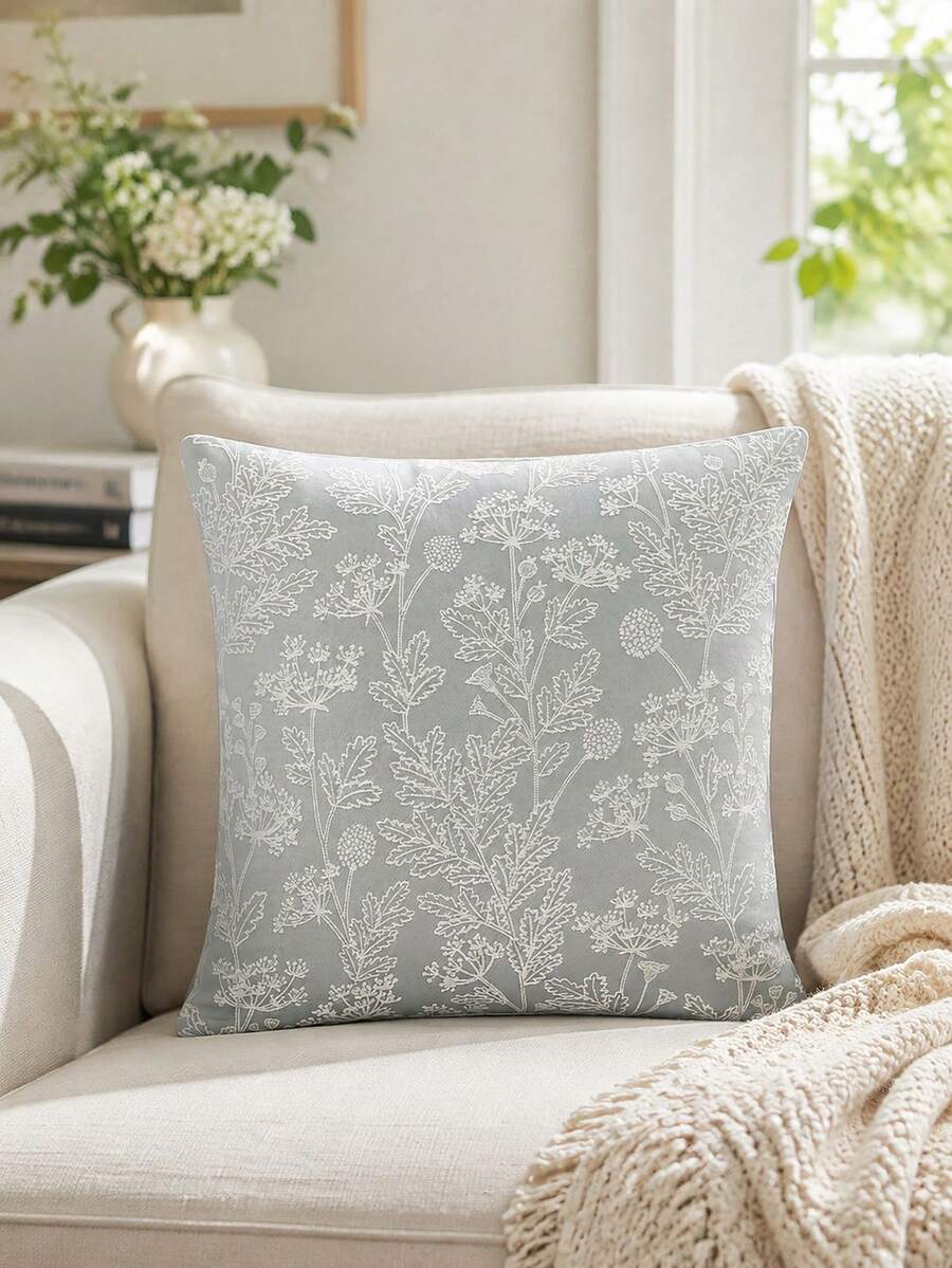 1pc Floral Pattern Jacquard Pillowcase, Modern Minimalist Polyester Fiber Square Cushion Cover, Comfortable And Soft, Suitable For Living Room Home Decor - Multicolor - View 1