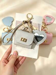Mini Pu Keychain Bag Charm,Candy Color Decor Earphone Coin Purse With Wrist Strap,Portable Earphone Holder Wallet Key Ring For Bag Accessories Gift - Multicolor - View 7