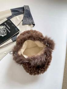 Autumn/Winter New Lamb Wool Bucket Bag With Chain Strap, Shoulder And Crossbody - Coffee - View 8