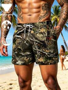 Men's Summer Surfboard Shorts, Palm Tree Print, Adjustable Waist Swim Trunks - Multicolor - View 10