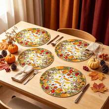 1/4/6pcs Autumn Collection Colorful Wildflower Pumpkin Hand-Painted Pattern Placemats, Suitable For Home Kitchen, Made Of Polyester Fiber, Kitchen Table Decoration, And Party Scene Decoration - Multicolor - View 2
