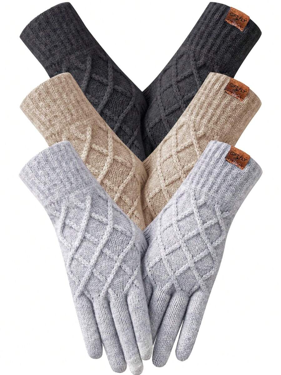 1 Pair Winter Gloves For Women Touchscreen Elastic Thermal Knit Lining Warm Gloves For Cold Weather, Gifts For Christmas - Multicolor - View 1