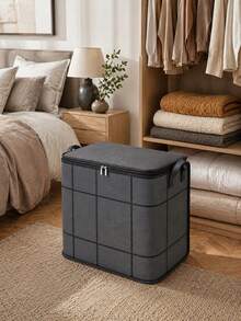 1pc Large Capacity Clothes Storage Bag, Black Foldable Clothes Storage Bag, Quilt Storage Bag, Large Capacity Clothes Bag, Bedroom Closet Storage Bag. Easy To Fold, Space-Saving, Durable, Suitable For Back To School And Home Storage - Black - View 5