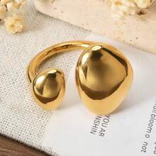 1pc Minimalist 18K Gold Plated Geometric Sphere Stainless Steel Open Ring, Elegant Style, Suitable For Women's Daily Commute And Party Wear - 165 - View 3