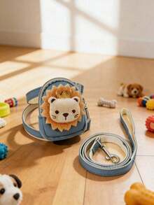 1pc Plush Lion Decoration Pet Backpack Collar And Leash Set.Adjustable Comfortable Design, Easy Open/Close, With Snack Storage, Suitable For Outdoor Walking & Training - Multicolor - View 6