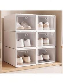 12 Pieces Modular Shoe Storage Organizer With Transparent Front Doors, Stackable Foldable Plastic Boxes 33 * 24 * 12 Cm, White Space Saving Shoe Cabinet With Easy Access Compartments For Closet Wardrobe Hallway And Under Bed - View 3