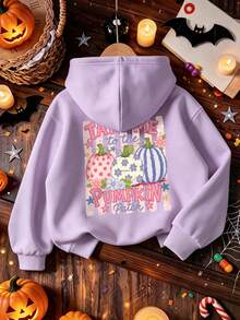 青少年女孩套頭運動衫，Take Me To The Pumpkin Patch 彩色南瓜背印，秋冬休閒日常上衣 - 淡紫色 - 查看 4