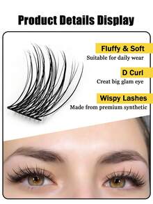 Asiteo 120pcs D Curl Cluster False Eyelashes, Fluffy & Lightweight, Soft & Airy, Suitable For Daily Wear, Beginner Eye Makeup, Travel Essential, Halloween/Back To School Season - D - View 3