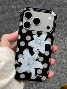 可愛春季花卉手機殼，適用於 iPhone 18 Pro Max 18Pro 17ProMax 17Pro 16 15 14 13 12 Pro Max 11，可愛花卉防震軟背殼 - 波點百合 - 查看 3