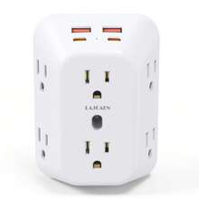 JcBlaon 10‑IN‑1 Surge Protector Wall Outlet Extender, Multi Plug Expander 6 Wide‑Spaced AC Outlets 4 USB Ports(2 USB‑C 2 USB‑A), 1050J Surge Protection Screw‑Mount Compact Power Charger For Dorm Bedroom Office Travel Essentials - US B Type Plug(110-127V) - View 12