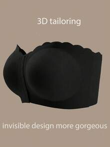 3pcs Mocha Color Front-Closure Fan-Shaped Bandeau Bra, Upgraded Wide Silicone Anti-Slip Straps, Soft Comfortable Lining, Seamless Wire-Free Women's Lingerie - Multicolor - View 3