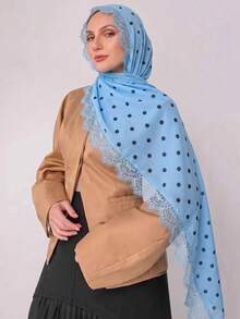 1pc Fashion Long Polka Dot Lace Trim Scarf, Breathable Outdoor Spring/Summer Women's Headscarf, Scarf, Daily Wear, Clothing Accessory, Shawl, Birthday Gift - Multicolor - View 14