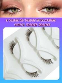 5 Pairs Brown False Eyelashes Soft Fluffy 3D Faux Mink, Natural Soft Hand-Woven - Halloween Date Party Essential, Skin-Friendly Non-Irritating No Residue, Reusable, Atmospheric Brown Tone Eyelashes, Suitable For Commute Daily Charm And Special Occasions - View 1