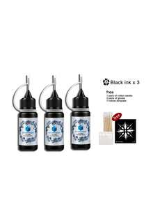 3 Bottles Juice Tattoo Ink Black Color, Temporary Skin Painting Body Art, Lasts 7-10 Days, Suitable For Unisex, Waterproof, With Tattoo Stencils - Black - View 10
