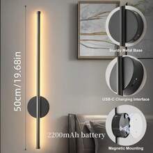 2pcs Black/Gold Battery Powered Wall Lights, 3000/4000/6000K With Remote Control And Timer Function, 71.88cm Dimmable LED Wireless Wall Lights, Suitable For Living Room, Bedroom, Hallway, Hotel And Home Decor - Multicolor - View 12
