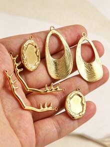 1pc Organic Textured Stainless Steel Charms For Jewelry Making, 18K Gold Plated Irregular Blank Pendant For DIY Necklace Bracelet Making - Pendants - View 5