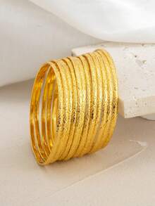 12pcs Delicate Fashionable Unique Design Versatile Curved Rhombus Stackable Thin Bracelets - Multicolor - View 4