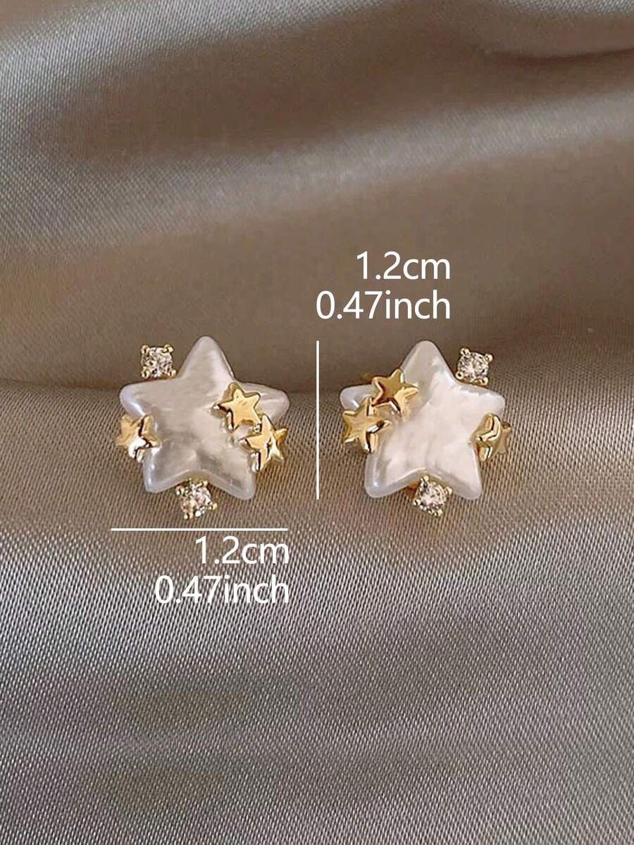 1 Pair Fashionable Delicate Copper Alloy Star Decor Stud Earrings Suitable For Women's Casual Daily Wear