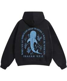 Whale Shark ISAIAH 43:2 Printed Hoodies Harajuku Fashion Streetwear Fall Long Sleeves Fleece Hooded Pullover Men Women Clothing,Essentials,Jyghnvb - White - View 2