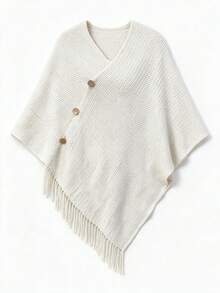 SEREN Bohemian Style Women's Shawl Sweater, Featuring Tassel Details, Ribbed Knit And Three-Quarter Sleeve Design, Perfect For Autumn Outfits - Apricot - View 7