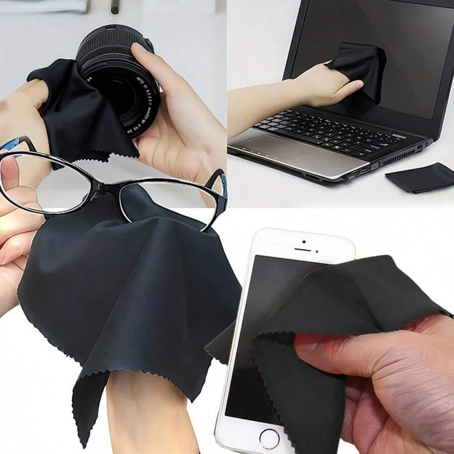 Black Microfiber Double-Sided Plush Cleaning Cloth, Suitable For Phone Screen Cleaning, Eyeglass Cloth, Watch & Jewelry Polishing Cloth, Multi-Purpose Fine Wiping & Care Cloth - Screen Cleaning Cloth - View 1