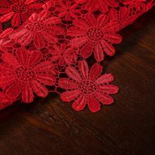 HXARTMIS 1PC Multicolor Daisy Hollow Crochet Lace Table Runner, Lightweight Floral Mesh Tablecloth, Long Dressing Table Decor Flag, Suitable For Dining Table, Wedding, Tea Party, Kitchen And Home Decor - Red - View 5